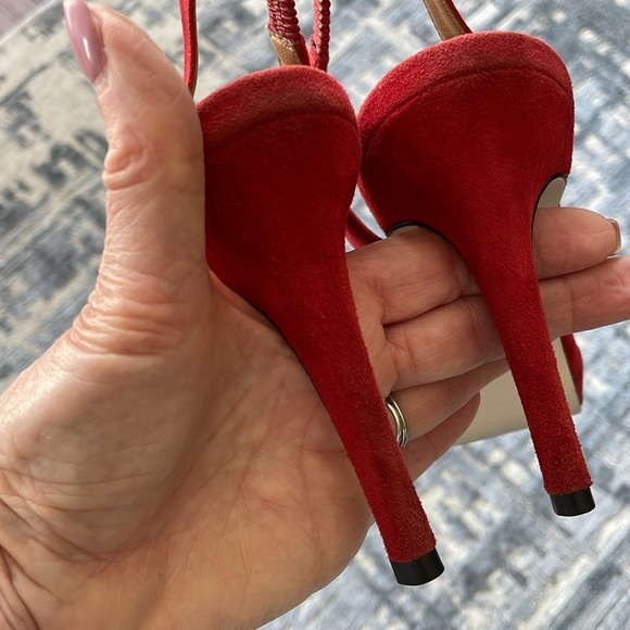 Peep Toe sling back pumps red suede leather 8.5 Medium - Picture 13 of 15